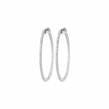 Boucles d'oreilles créoles en argent rhodié et oxydes de zirconium