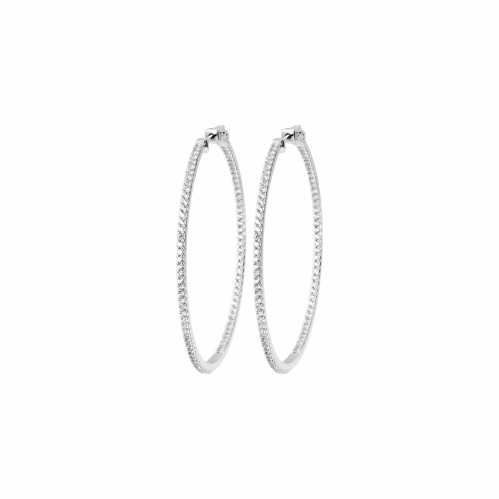 Boucles d'oreilles créoles en argent rhodié et oxydes de zirconium