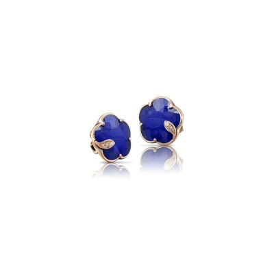 Puces d'oreilles Pasquale Bruni Petit Joli en or rose, cristal de roche, lapis lazuli et diamants