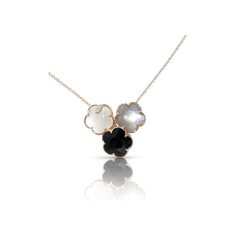 Pasquale Bruni Bouquet lunaire necklace in pink gold, onyx, white and gray moonstone and diamonds