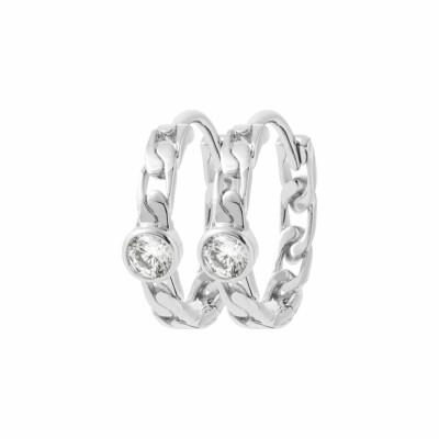 Boucles d'oreilles créoles en argent rhodié et oxydes de zirconium