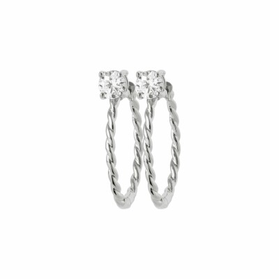 Boucles d'oreilles créoles en argent rhodié et oxydes de zirconium