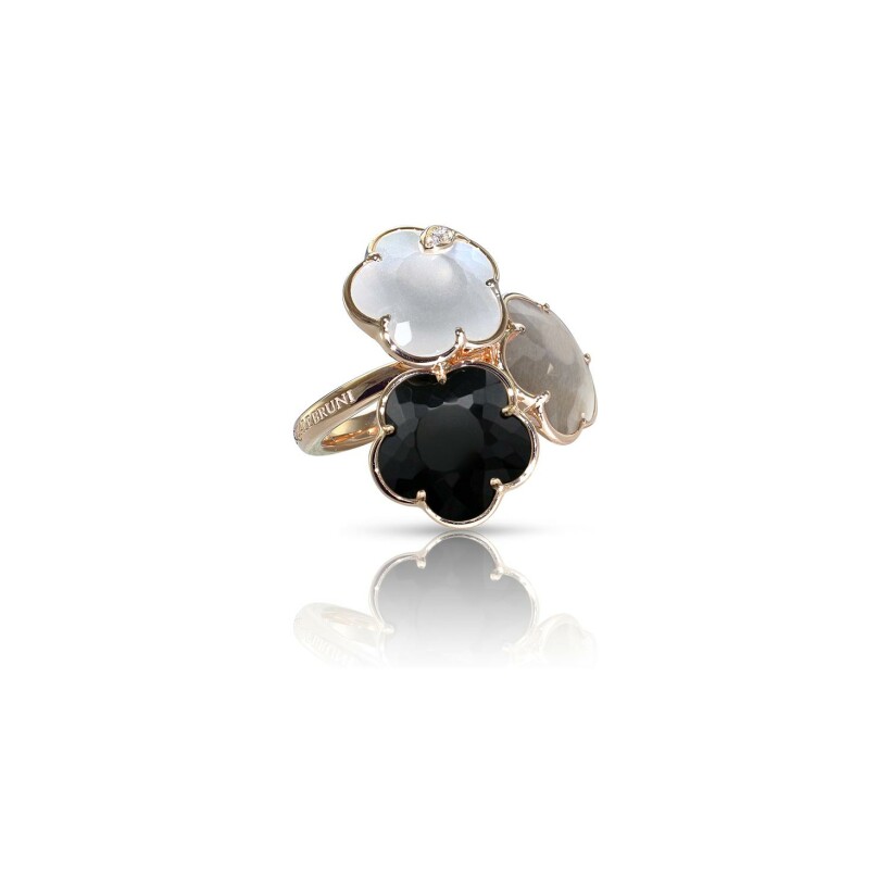 Pasquale Bruni Bouquet lunaire ring in pink gold, onyx, white and gray moonstone and diamonds