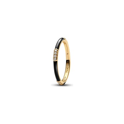 Bague Pandora Résine Façon Email Noire & Pierres en métal doré, taille 54