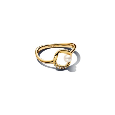 Bague Pandora Cercle Pavé Organique en métal doré et perle d'eau douce, taille 52
