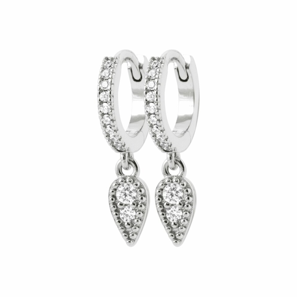 Boucles d'oreilles créoles en argent rhodié et oxydes de zirconium