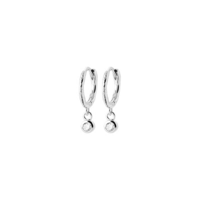 Boucles d'oreilles créoles en argent rhodié et oxydes de zirconium