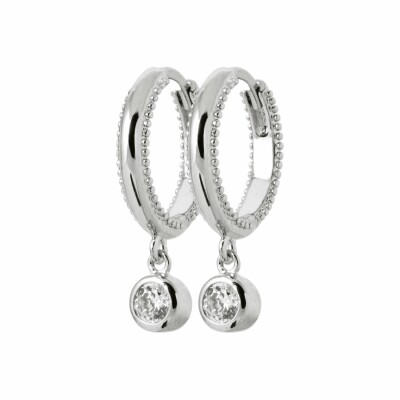 Boucles d'oreilles créoles en argent rhodié et oxydes de zirconium