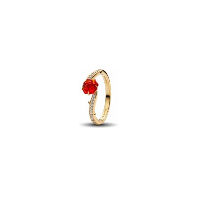 Bague Pandora X Disney La Belle Et La Bête Rose Enchantée en métal doré, taile 52