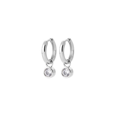 Boucles d'oreilles créoles en argent rhodié et oxydes de zirconium