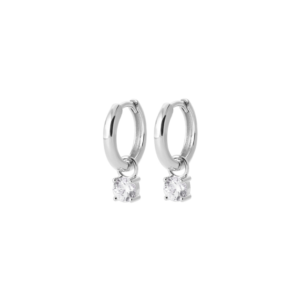 Boucles d'oreilles créoles en argent rhodié et oxydes de zirconium