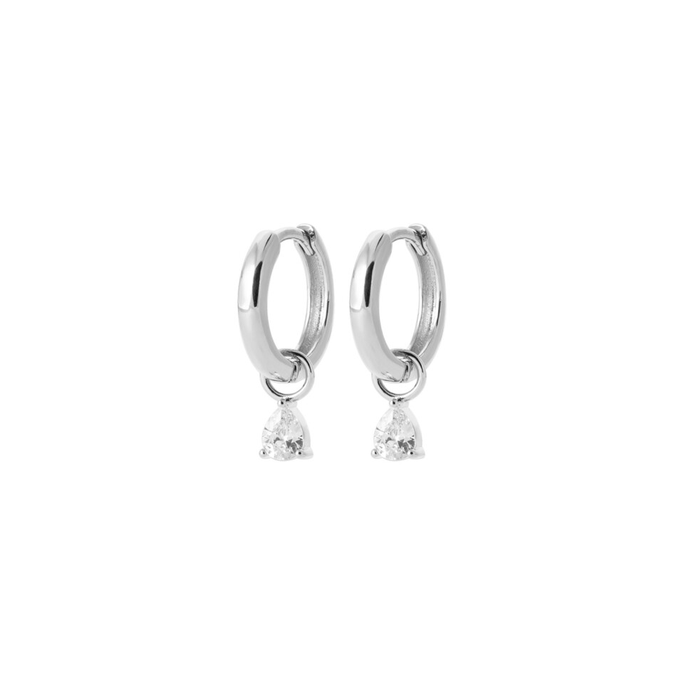 Boucles d'oreilles créoles en argent rhodié et oxydes de zirconium