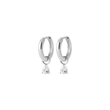 Boucles d'oreilles créoles en argent rhodié et oxydes de zirconium