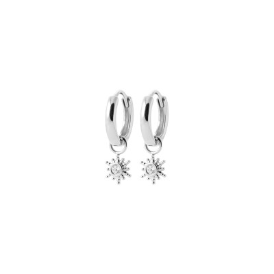 Boucles d'oreilles créoles en argent rhodié et oxydes de zirconium