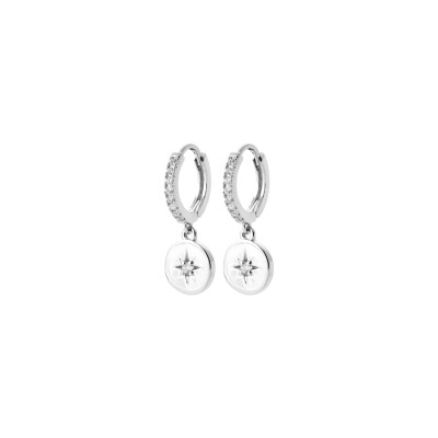 Boucles d'oreilles créoles en argent rhodié et oxydes de zirconium