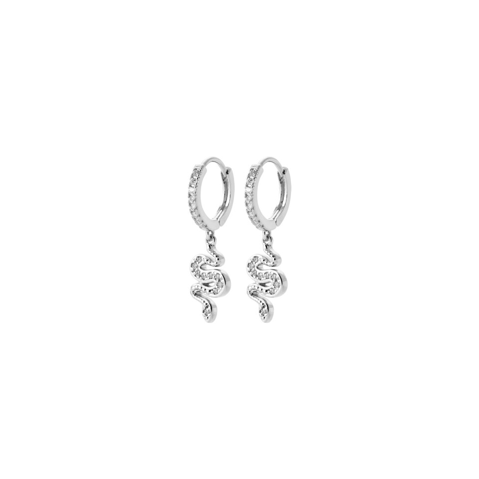 Boucles d'oreilles créoles en argent rhodié et oxydes de zirconium