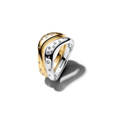 Bagues Pandora Essence superposables Organique en argent, métal doré et oxydes de zirconium, taille 54