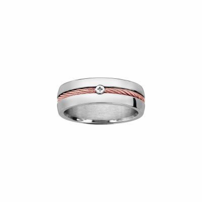 Bague en acier câble au centre rose et vis cruciforme