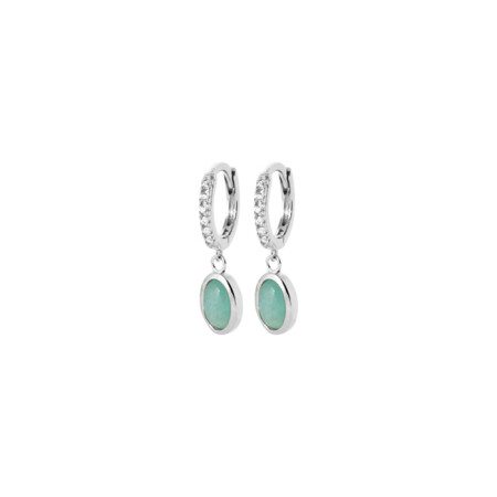 Boucles d'oreilles créoles en argent rhodié et amazonites