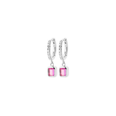 Boucles d'oreilles créoles en argent rhodié, oxydes de zirconium et pierres synthétiques