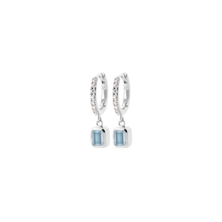 Boucles d'oreilles créoles en argent rhodié, oxydes de zirconium et pierres synthétiques