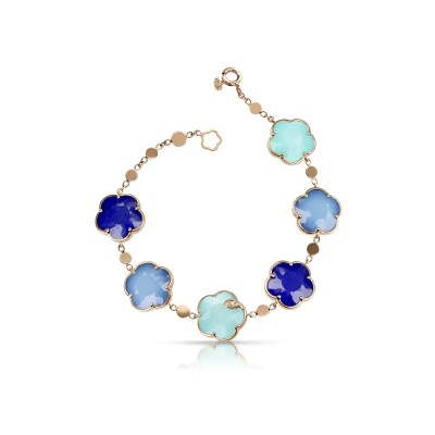 Bracelet Pasquale Bruni Petit Joli in the Blue en or rose, agate blanche, lapis lazuli, turquoise, pierre de lune,  cristal de roche et diamants blancs et champagne