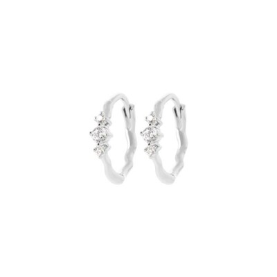 Boucles d'oreilles créoles en argent rhodié et oxyde de zirconium