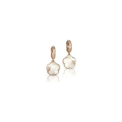 Boucles d'oreilles Pasquale Bruni Petit Joli Lunaire en or rose, perle de lune et diamants blancs et champagne