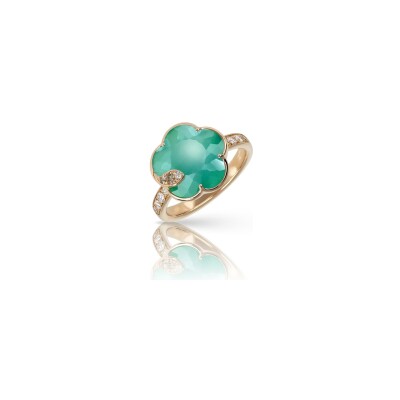 Bague Pasquale Bruni Petit Joli Lunaire en or rose, agate verte, pierre de lune blanche et diamants blancs et champagne