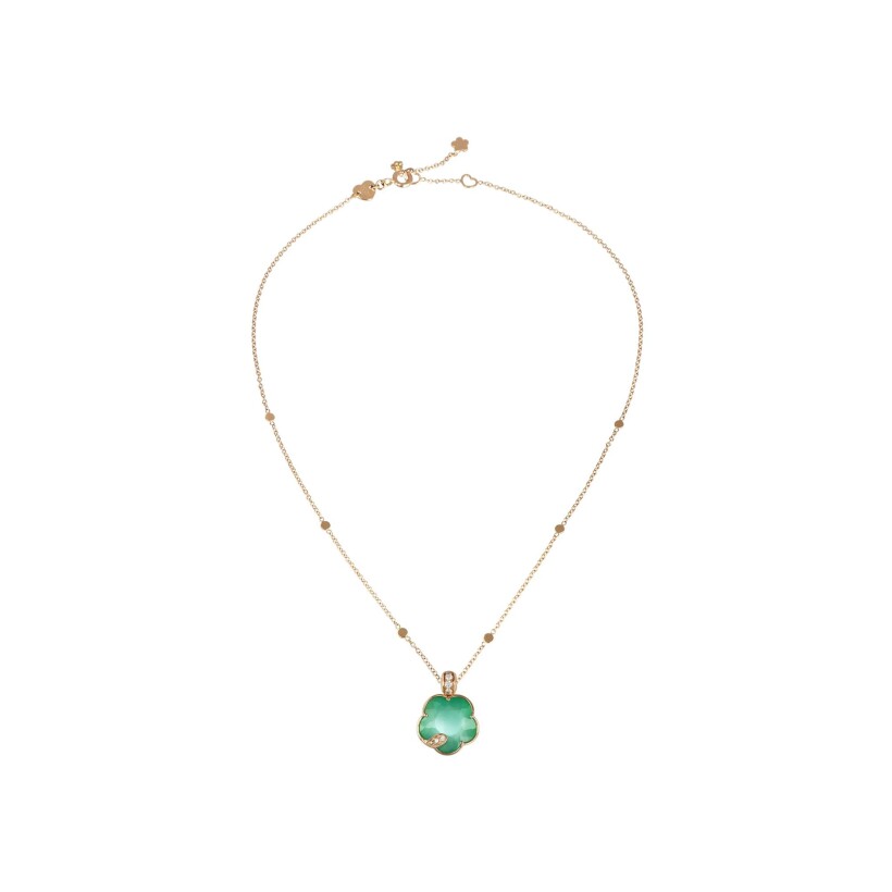 Pasquale Bruni Petit Joli Lunaire necklace, pink gold, green agate, moon stone, white and champagne diamonds