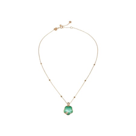 Collier Pasquale Bruni Petit Joli Lunaire en or rose, agate verte, pierre de lune blanche et diamants blancs et champagne