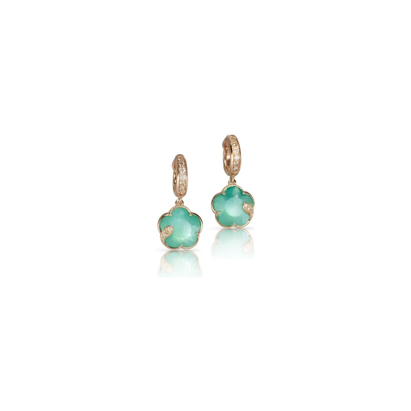 Pasquale Bruni Petit Joli Lunaire earrings, pink gold, green agate, moon stone, white and champagne diamonds