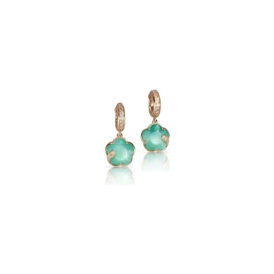 Pasquale Bruni Petit Joli Lunaire earrings, pink gold, green agate, moon stone, white and champagne diamonds