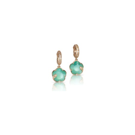 Boucles d'oreilles Pasquale Bruni Petit Joli Lunaire en or rose, agate verte, pierre de lune blanche et diamants blancs et champagne