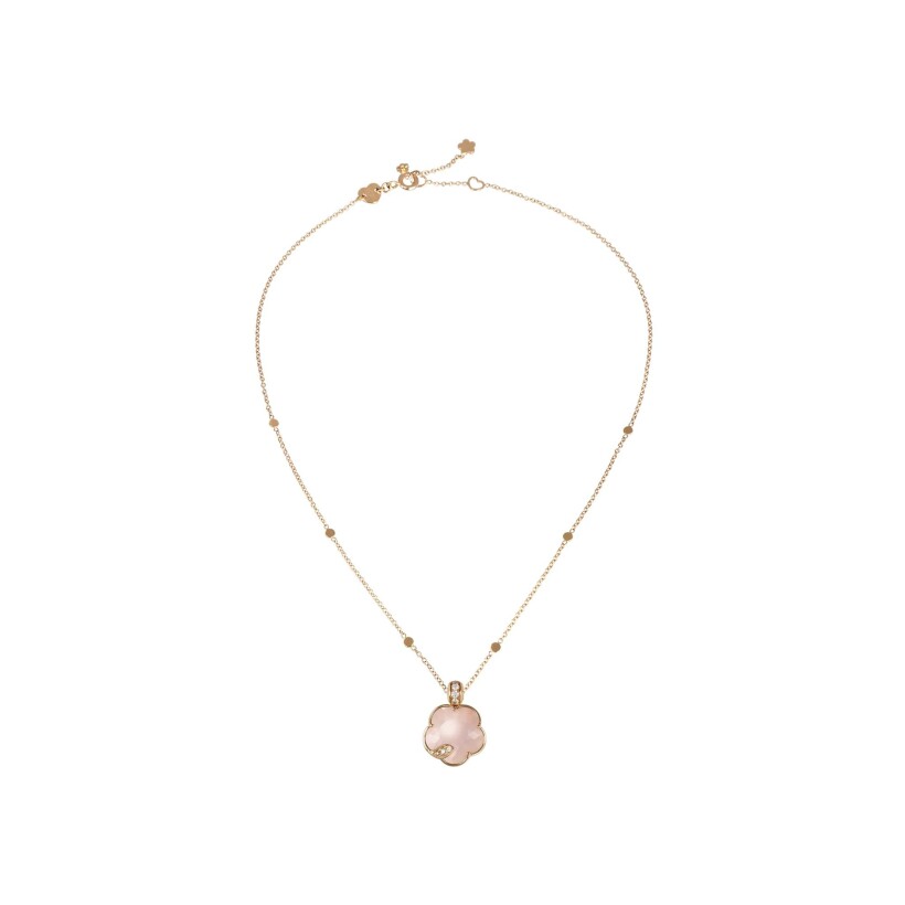 Pasquale Bruni Petit Joli Lunaire necklace, pink gold, pink calcedoine, moon stone, white and champagne diamonds
