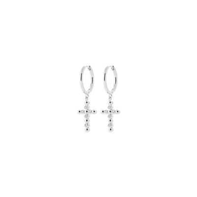 Boucles d'oreilles Créoles en argent rhodié et oxydes de zirconium