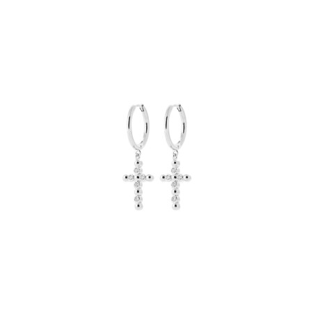 Boucles d'oreilles Créoles en argent rhodié et oxydes de zirconium