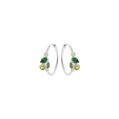 Boucles d'oreilles créoles en argent, oxyde de zirconium et pierres de couleurs