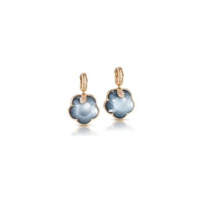 Boucles d'oreilles Pasquale Bruni Ton Joli Lunaire en or rose, onyx, pierre de lune, diamants blancs et champagne
