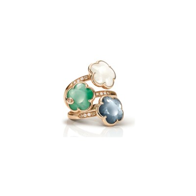 Bague Pasquale Bruni Petit Joli Lunaire en or rose, agate, nacre, onyx, pierre de lune et diamants blancs et champagne