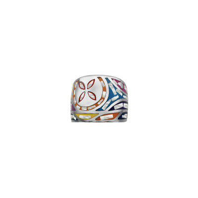 Bague motif fleur en acier et nacre, taille 54