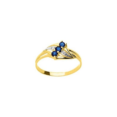Bague en or jaune rhodié et saphir