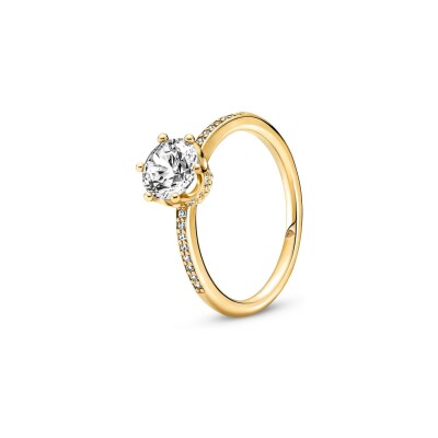 Solitaire Pandora couronne en métal doré, taille 60