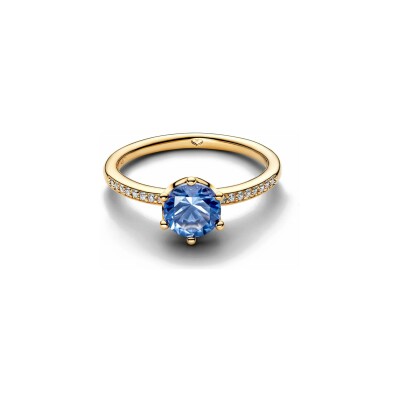 Bague Pandora Couronne Scintillante Bleue en métal doré et oxydes de zirconium, taille 52