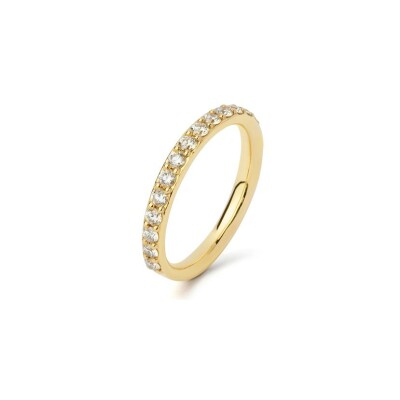 Alliance demi-tour en or jaune taille 53, sertie griffes de 15 diamants totalisant 0,55 ct GSI