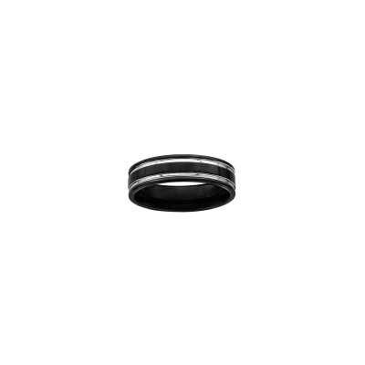 Bague en acier et PVD noir, taille 62