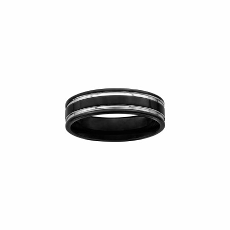 Bague en acier et pvd noir 2 filets