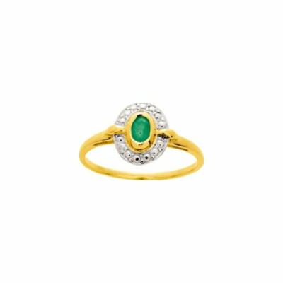 Bague en or jaune, rhodium et émeraude