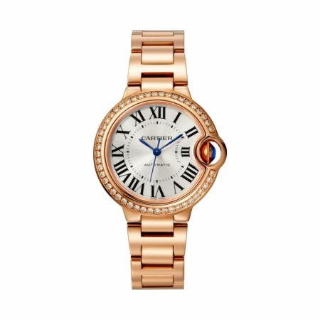 Ballon Bleu de Cartier watch, 33 mm, mechanical movement with automatic winding, rose gold, diamonds