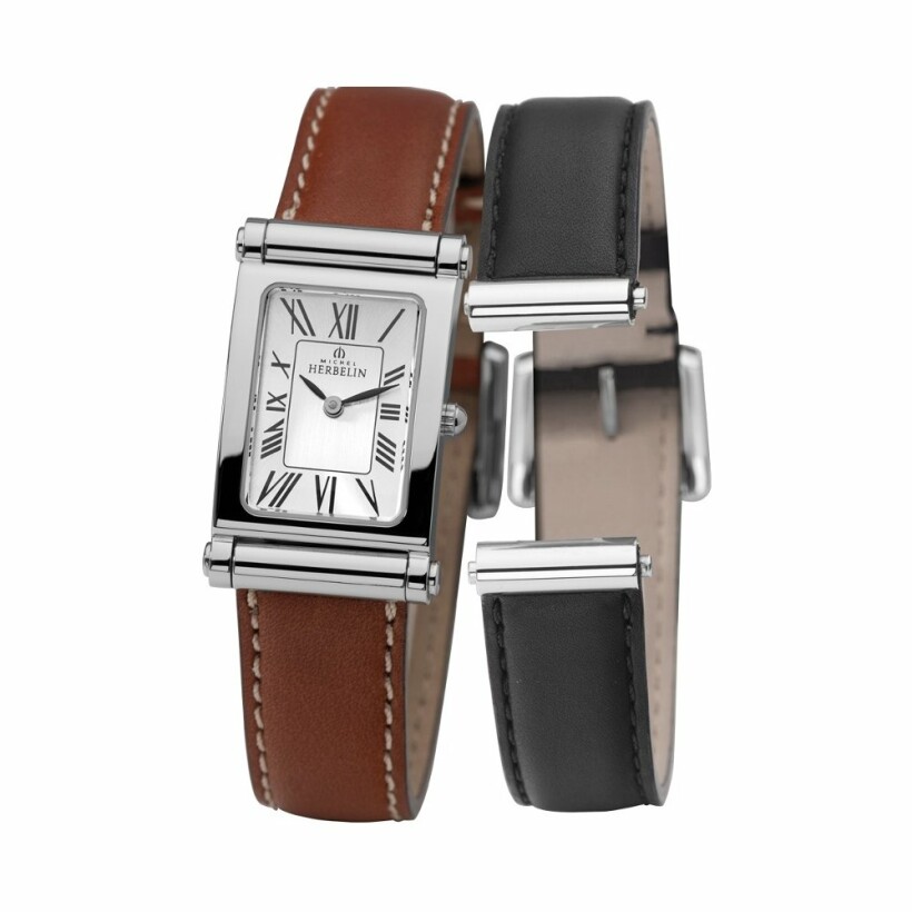 Coffret de montre Michel Herbelin Antarès, bracelets cuir